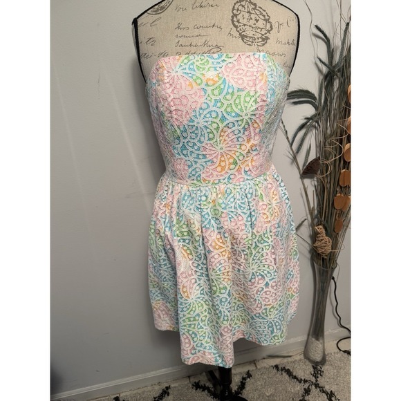 $248 LILLY PULITZER SZ 2 LOTTIE STRAPLESS SALISBURY LACE WOMENS DRESS Flaw - Picture 2 of 7